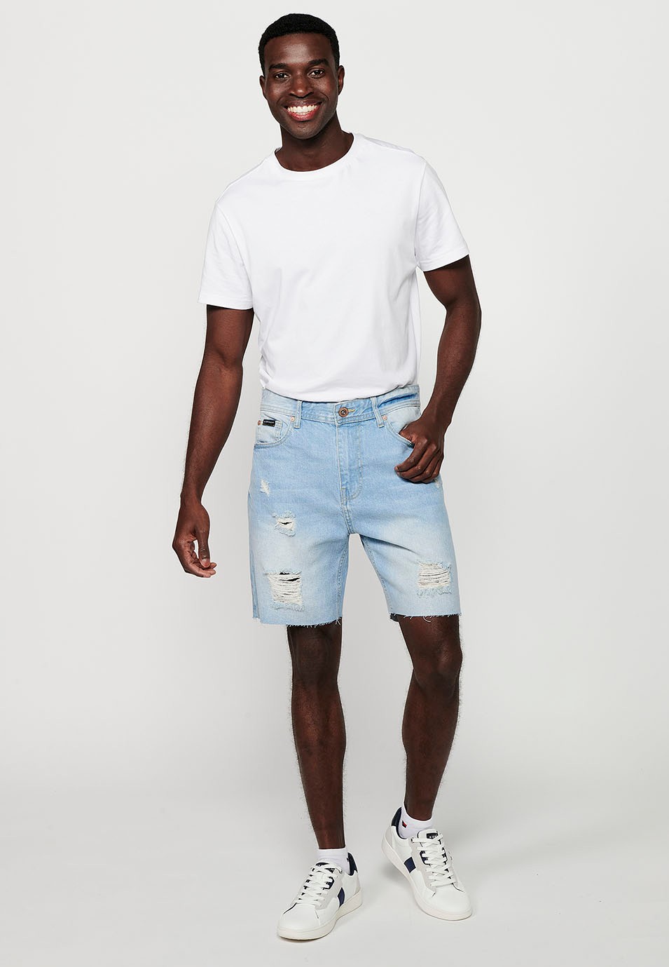 Comfort Fit Denim Bermuda Shorts, light blue color for men