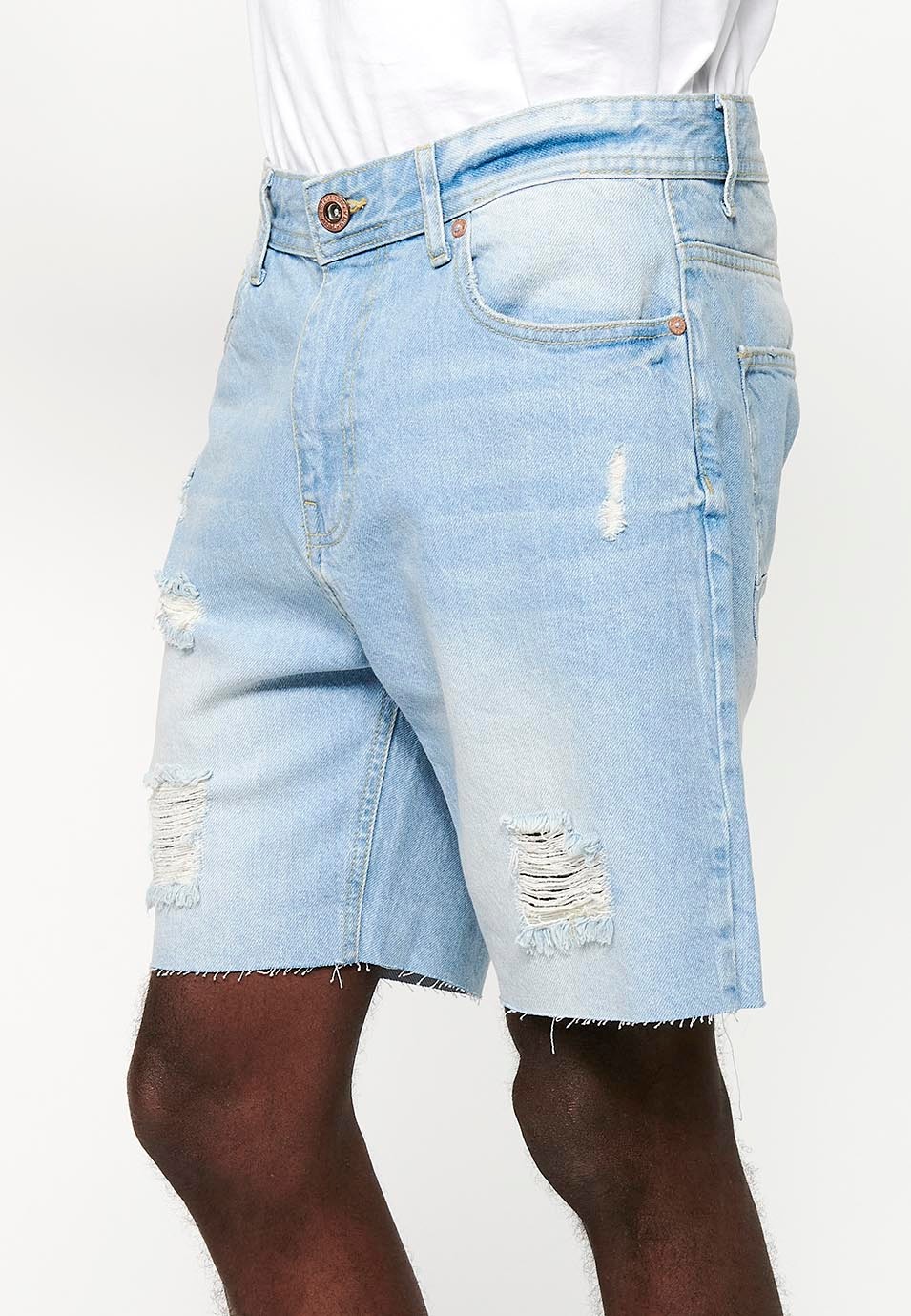 Bermuda en denim coupe confort, couleur bleu clair pour homme