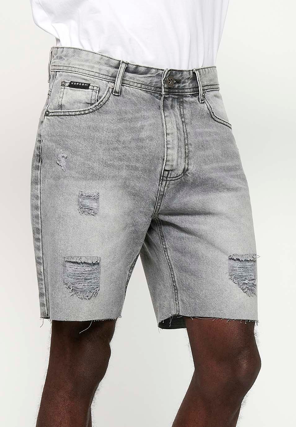 Comfort Fit Denim Bermuda Shorts, gray color for men