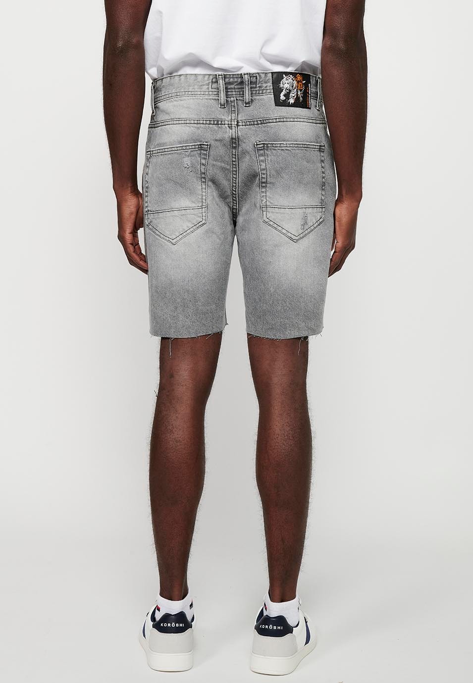 Comfort Fit Denim Bermuda Shorts, gray color for men
