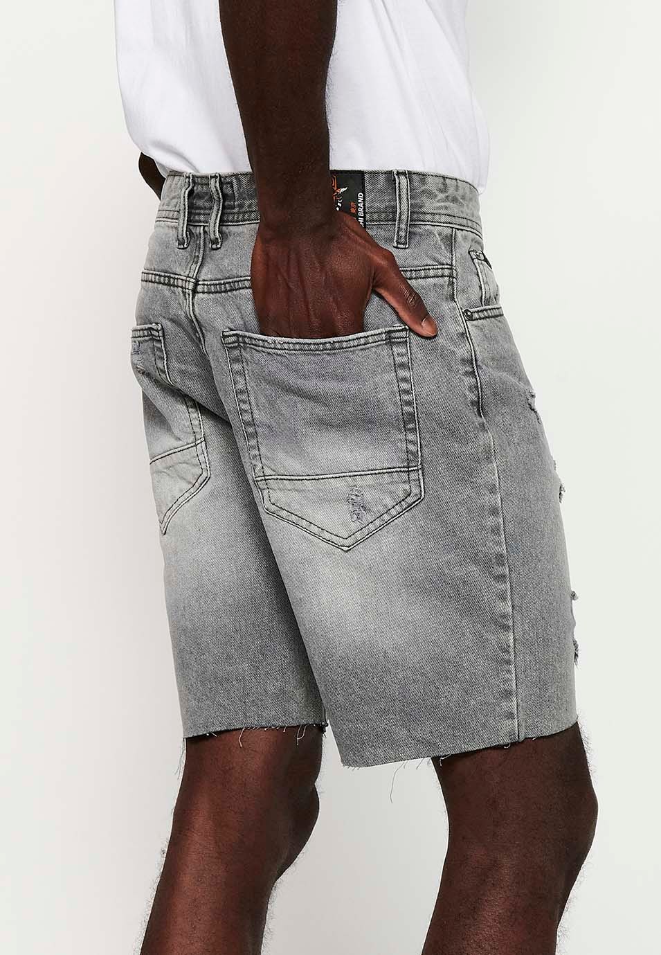 Comfort Fit Denim Bermuda Shorts, gray color for men