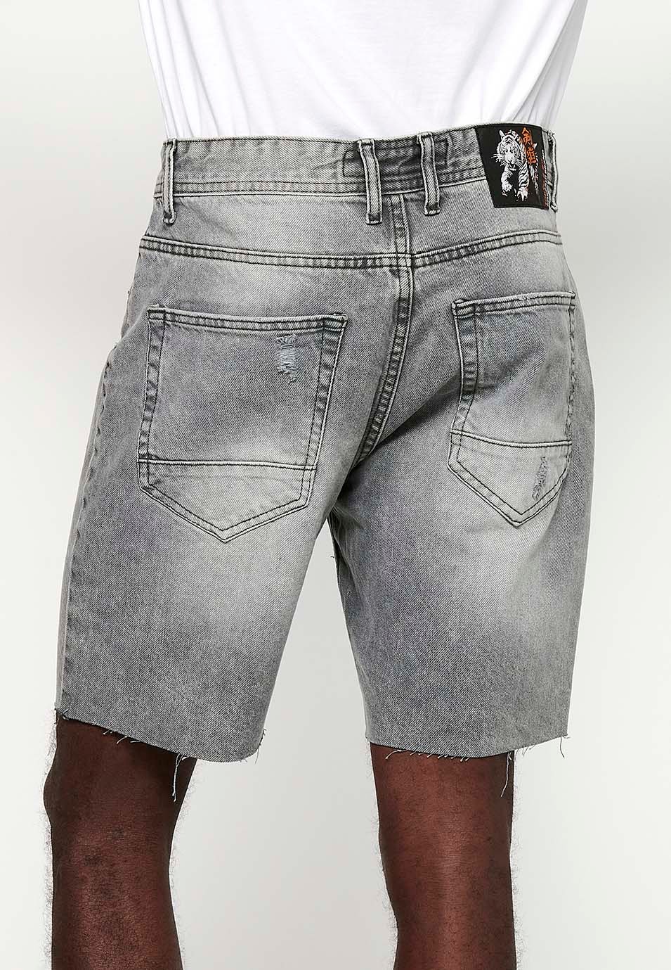 Comfort Fit Denim Bermuda Shorts, gray color for men