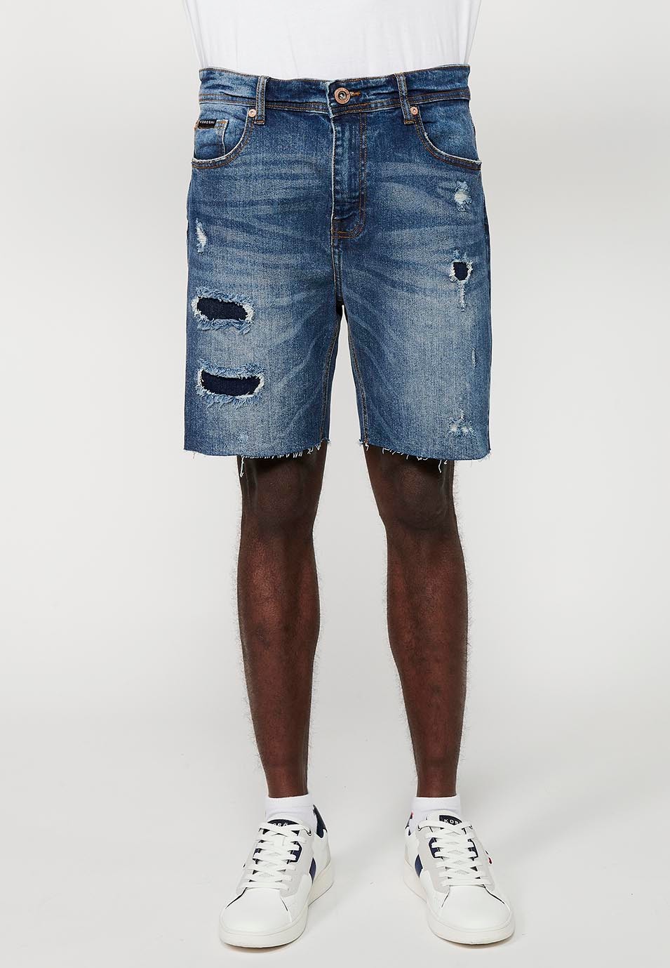 Comfort Fit Denim-Bermudashorts, gebrochene Details, blaue Farbe für Herren