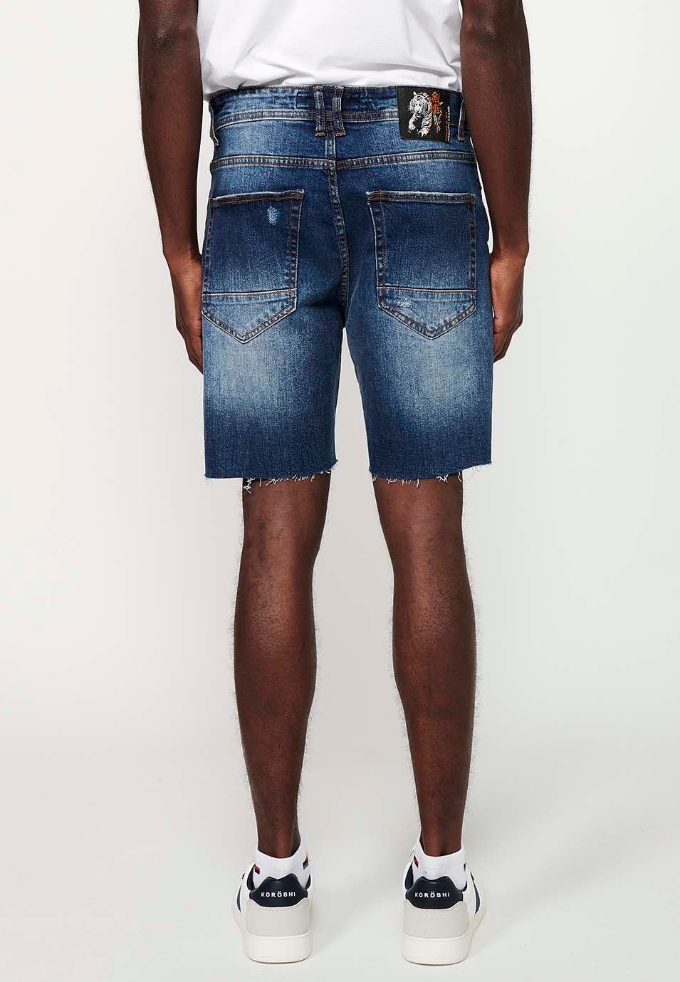 Comfort Fit Denim Bermuda shorts, broken details, blue color for men