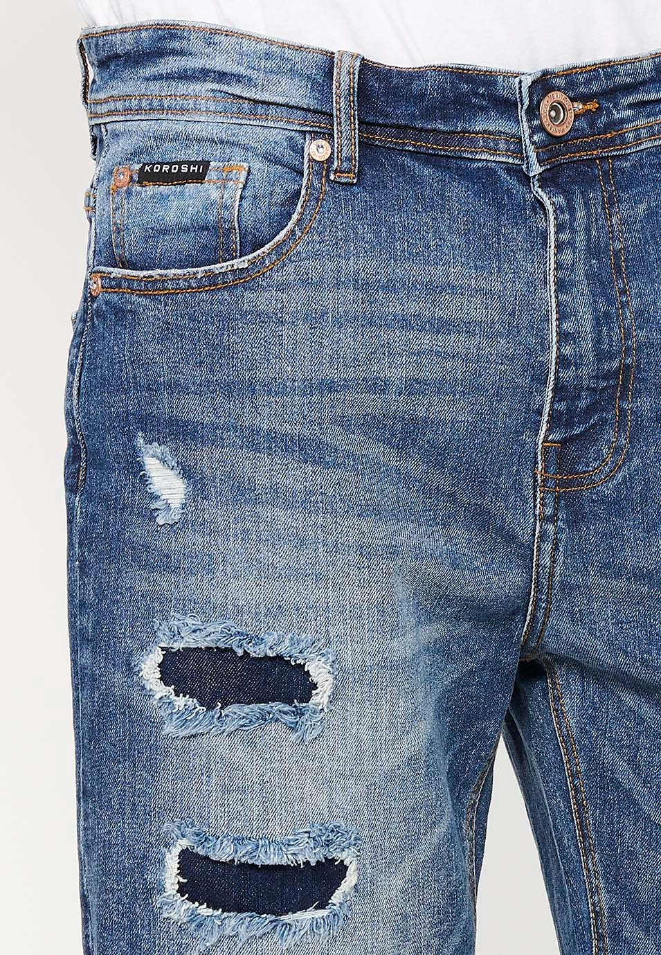 Bermuda en Denim Comfort Fit, détails cassés, couleur bleu pour homme