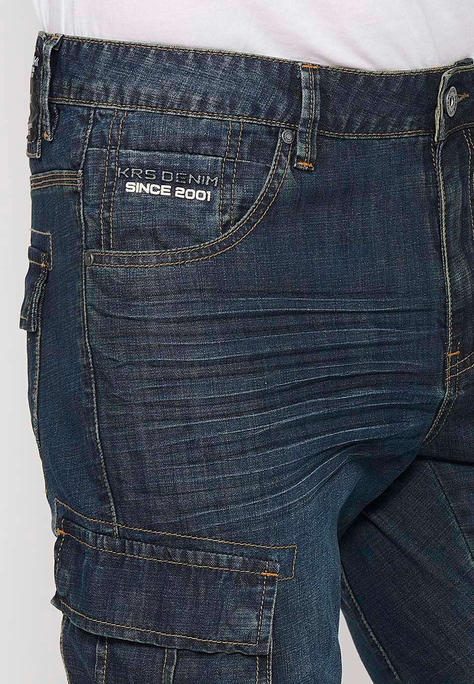 Bermuda Pirate en Denim de Coton avec Poches Latérales et Fermeture Avant avec Fermeture Éclair et Bouton en Bleu pour Homme 8