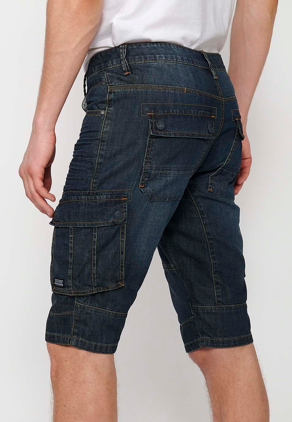 Cotton Pirate Denim Bermuda Shorts with Side Pockets and Front Closure with Zipper and Button in Blue for Men 6