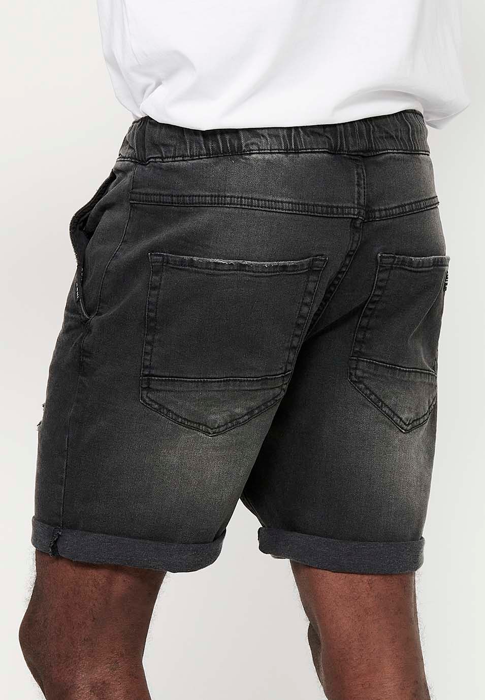 Bermuda Jogger acabado denim, color negro para hombre