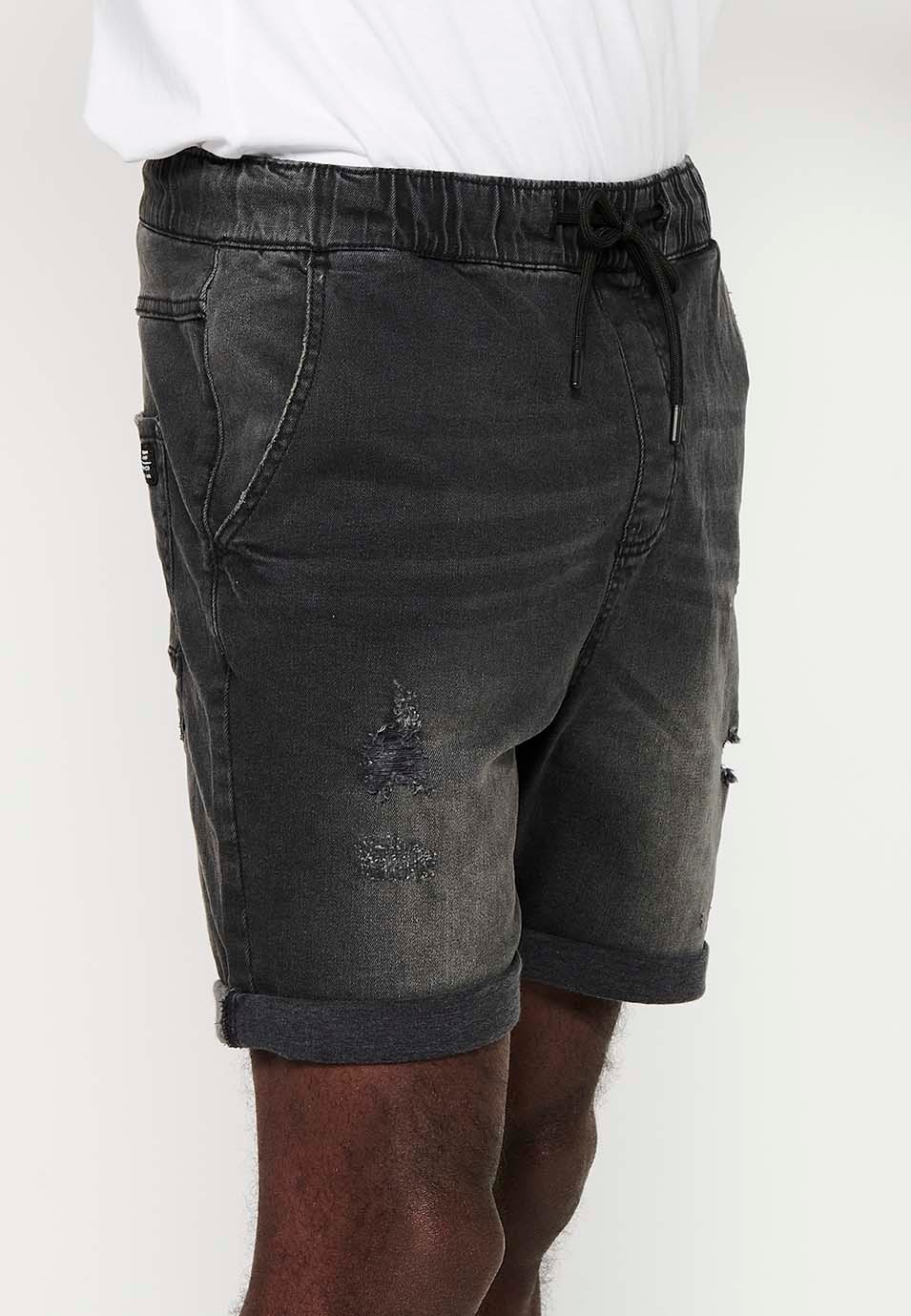 Bermuda Jogger in Denim-Optik, schwarze Farbe für Herren