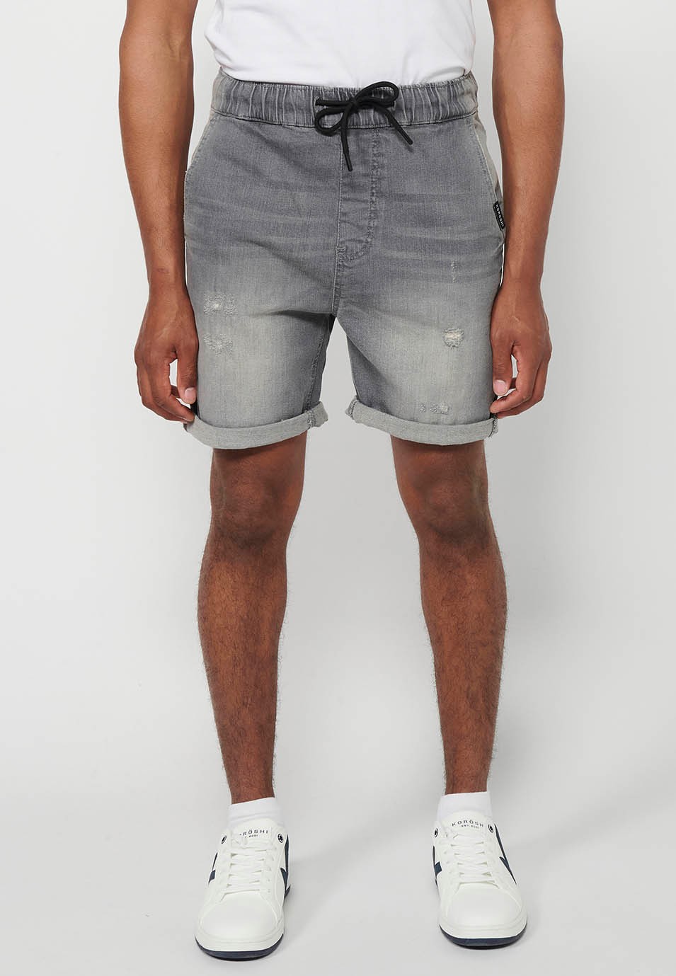 Bermuda Jogger finition denim, coloris gris pour homme