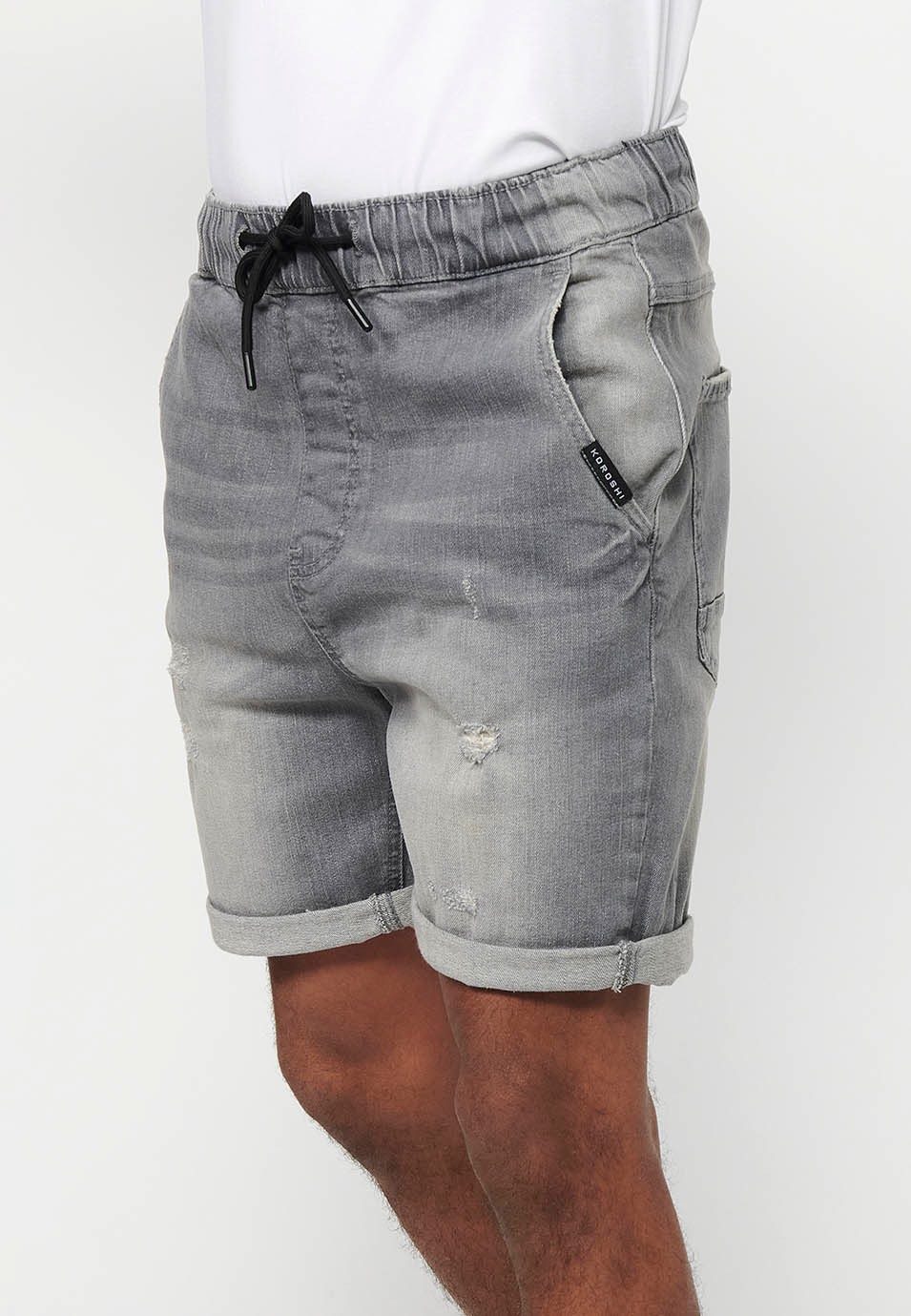 Bermuda Jogger finition denim, coloris gris pour homme