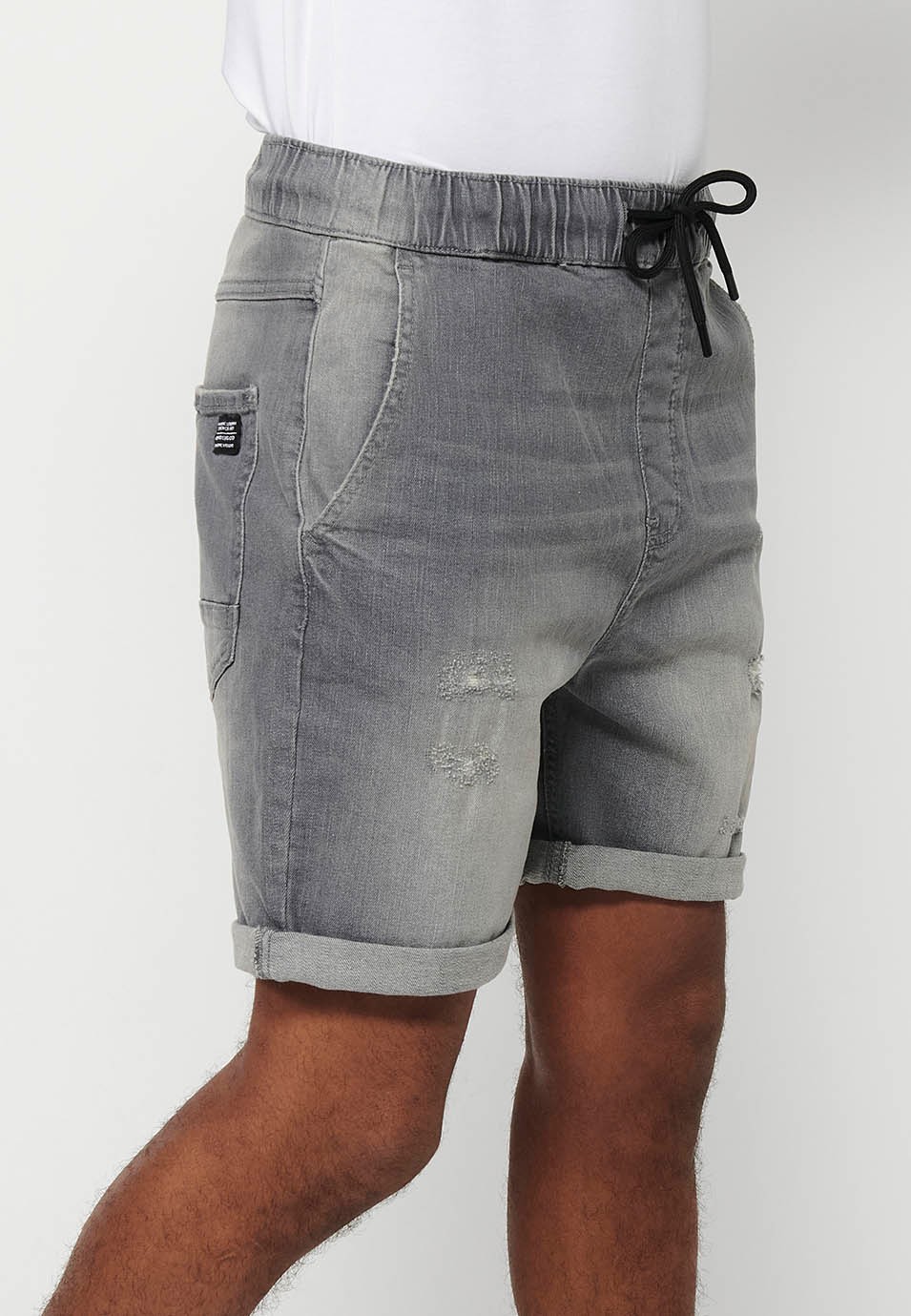 Bermuda Jogger finition denim, coloris gris pour homme