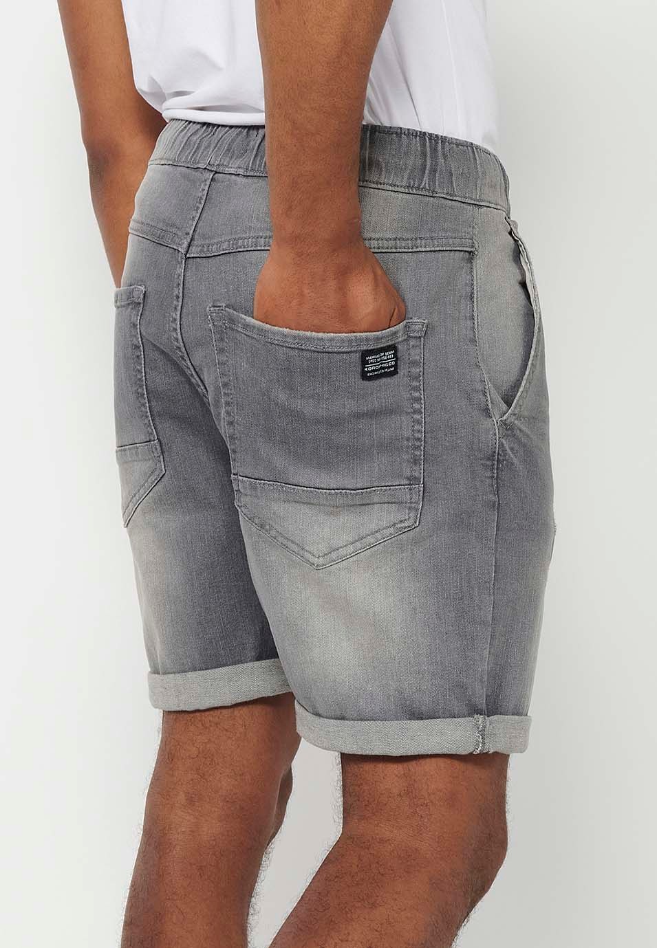 Bermuda Jogger finition denim, coloris gris pour homme