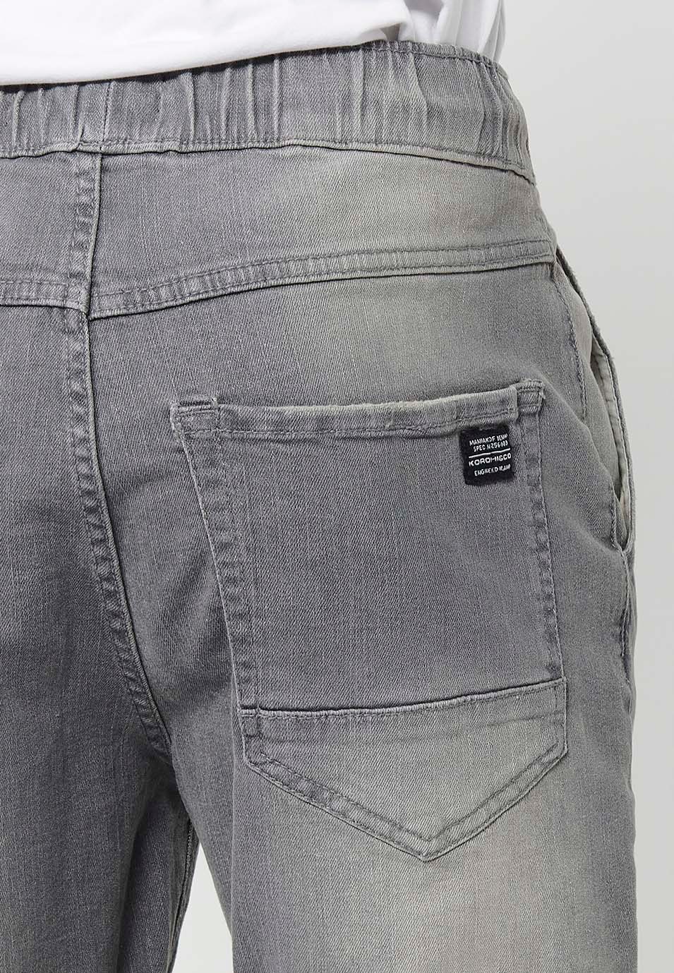 Bermuda Jogger finition denim, coloris gris pour homme