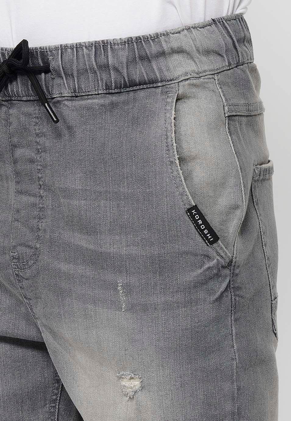 Bermuda Jogger acabado denim, color gris para hombre