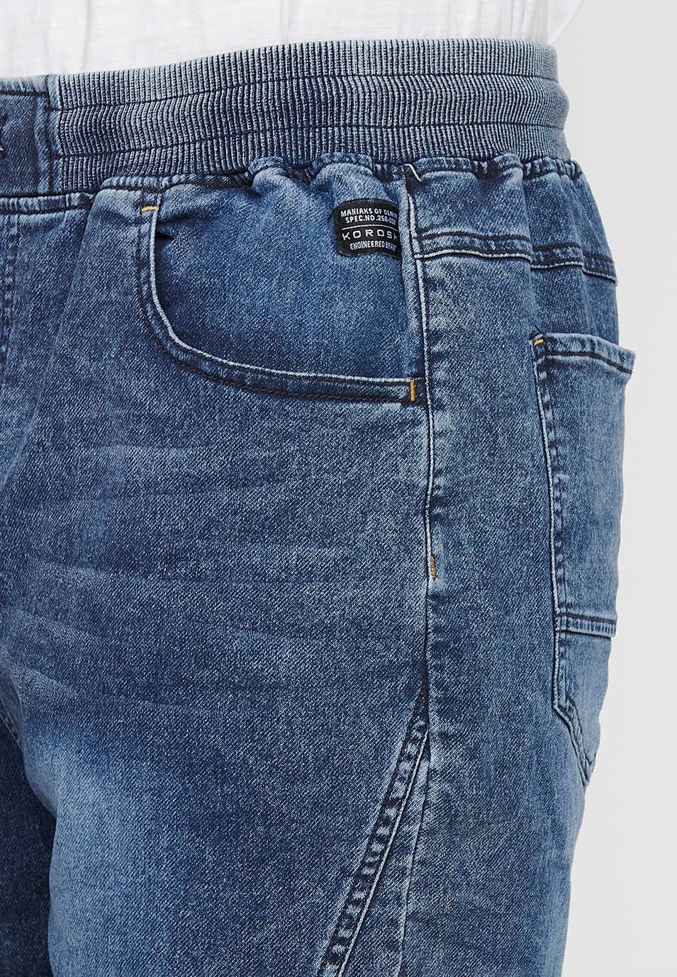 Short de jogging en jean bleu foncé avec finition revers avec taille réglable avec caoutchouc et cordon de serrage pour homme 8