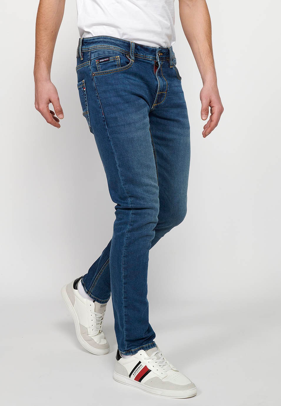 Lange Slim-Fit-Jeanshose mit fünf Taschen, einer Streichholztasche, Blau für Herren 3