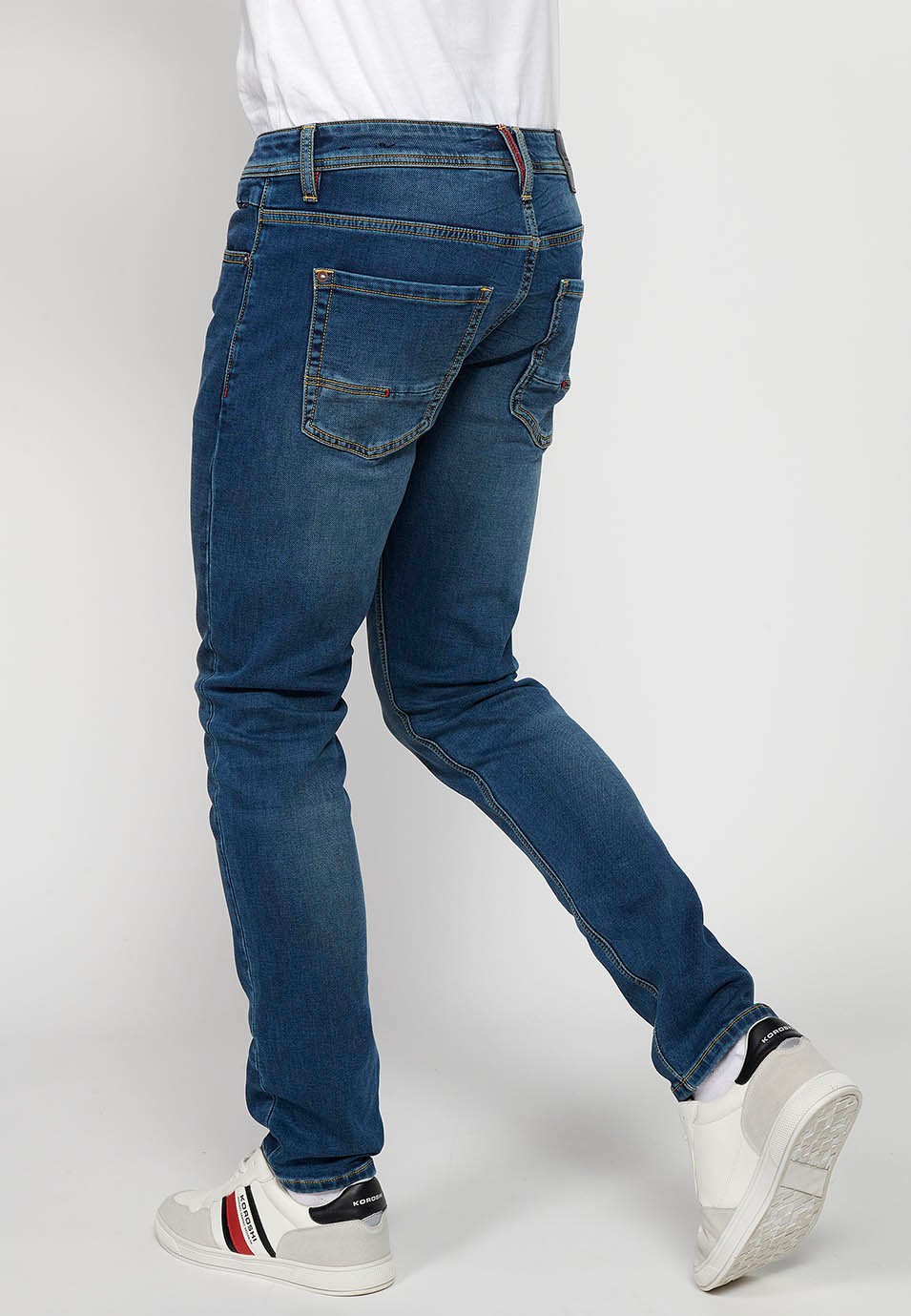 Long slim fit denim pants with five pockets, one match pocket, Blue for Men 2