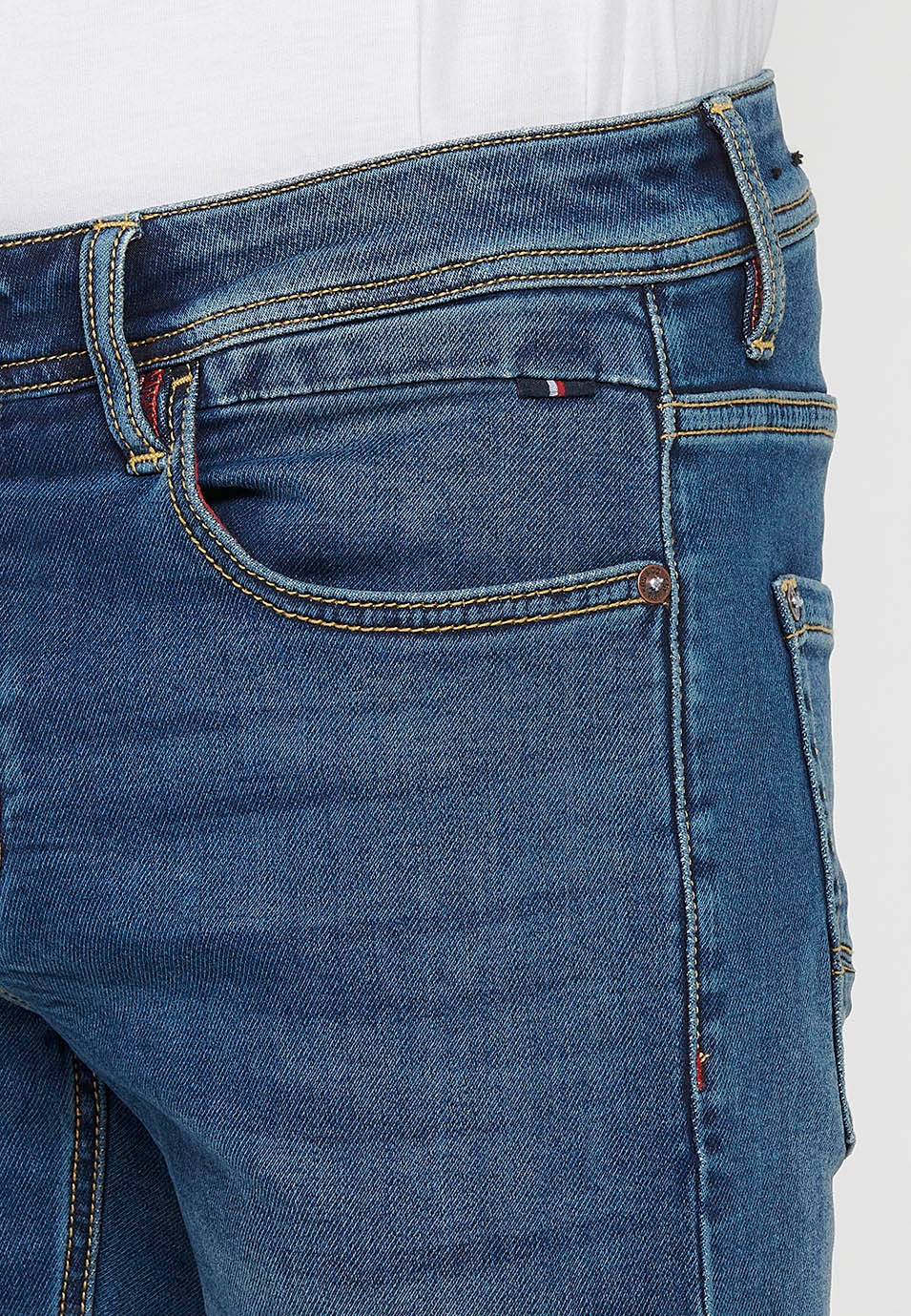 Long slim fit denim pants with five pockets, one match pocket, Blue for Men 4