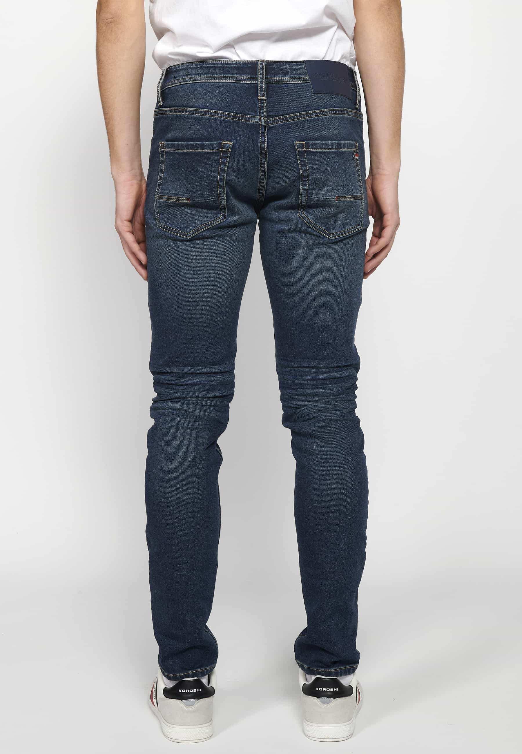 Lange Slim-Fit-Jeans mit Reißverschluss und Knopfverschluss vorne und fünf Taschen, eine blaue Tasche für Herren 2