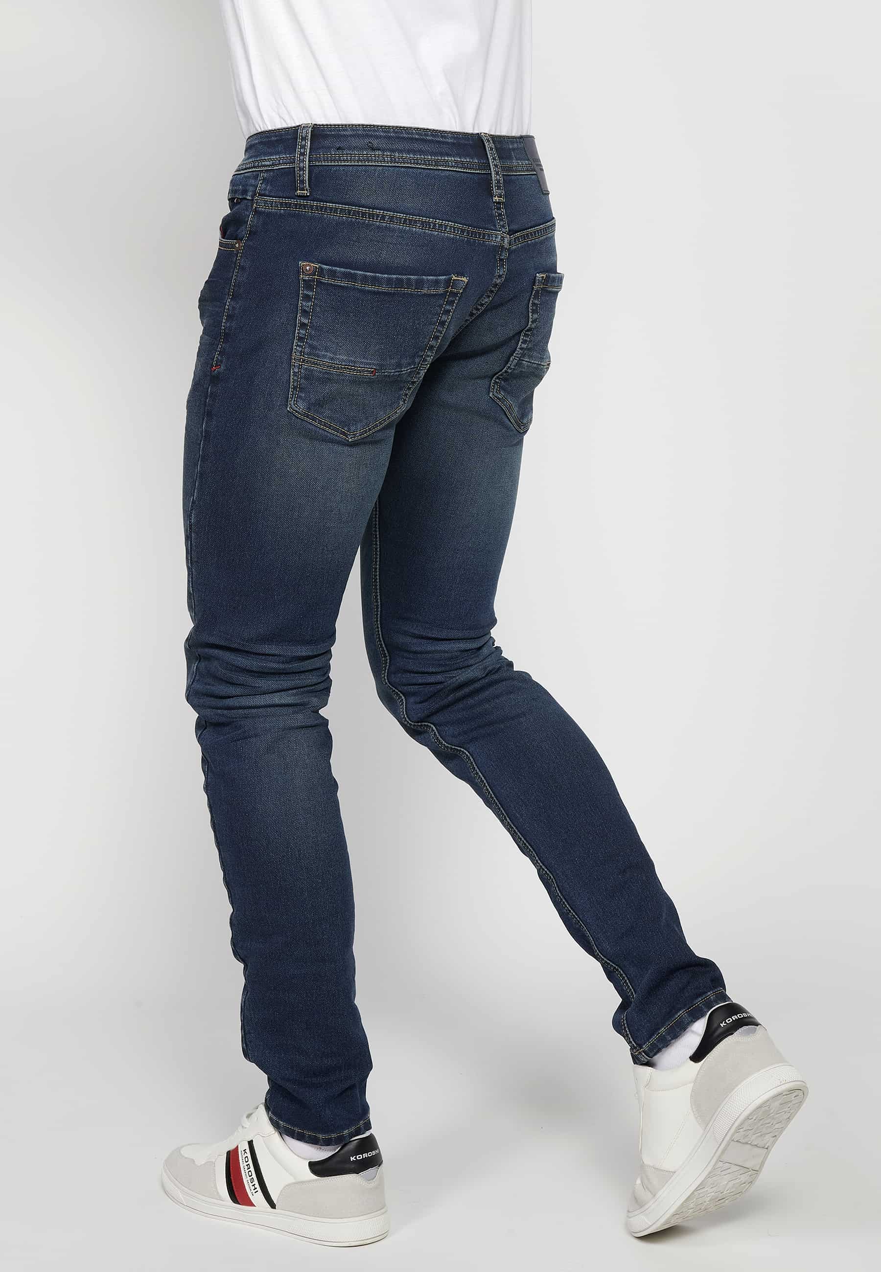 Pantalón largo Jeans slim fit con Cierre delantero con cremallera y botón con Cinco bolsillos, uno cerillero de Color Azul para Hombre 6