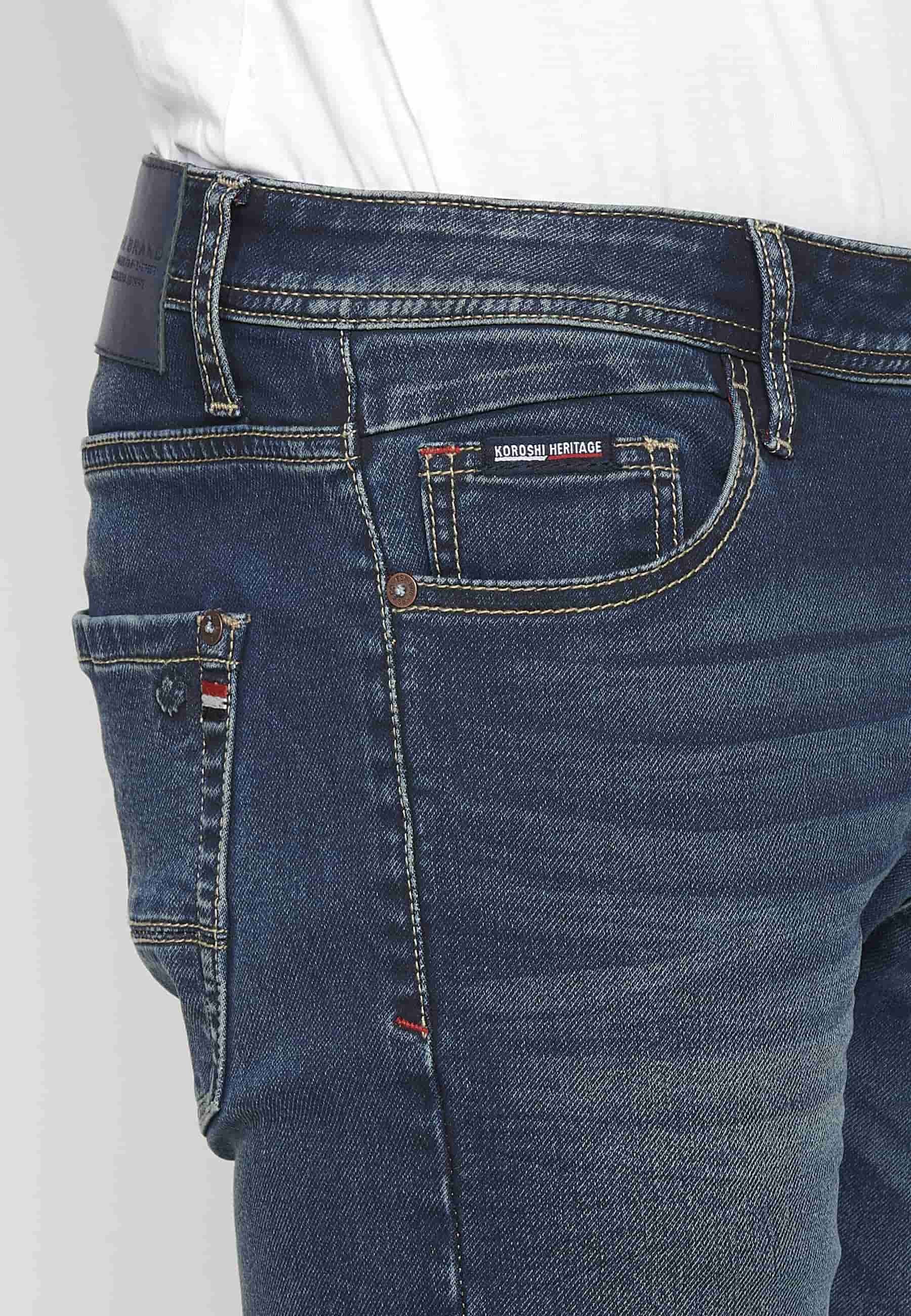 Lange Slim-Fit-Jeans mit Reißverschluss und Knopfverschluss vorne und fünf Taschen, eine blaue Tasche für Herren 7