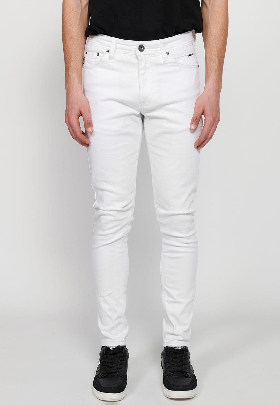 Pantalón jeans super skinny con Cierre delantero con cremallera y botón de Color Denim Blanco para Hombre 6