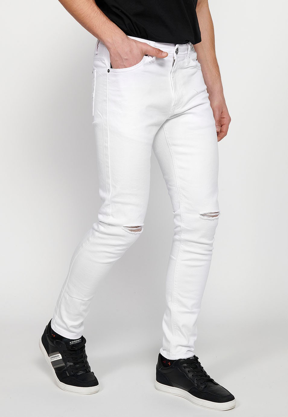 Pantalón jeans super skinny con Cierre delantero con cremallera y botón de Color Denim Blanco para Hombre 3