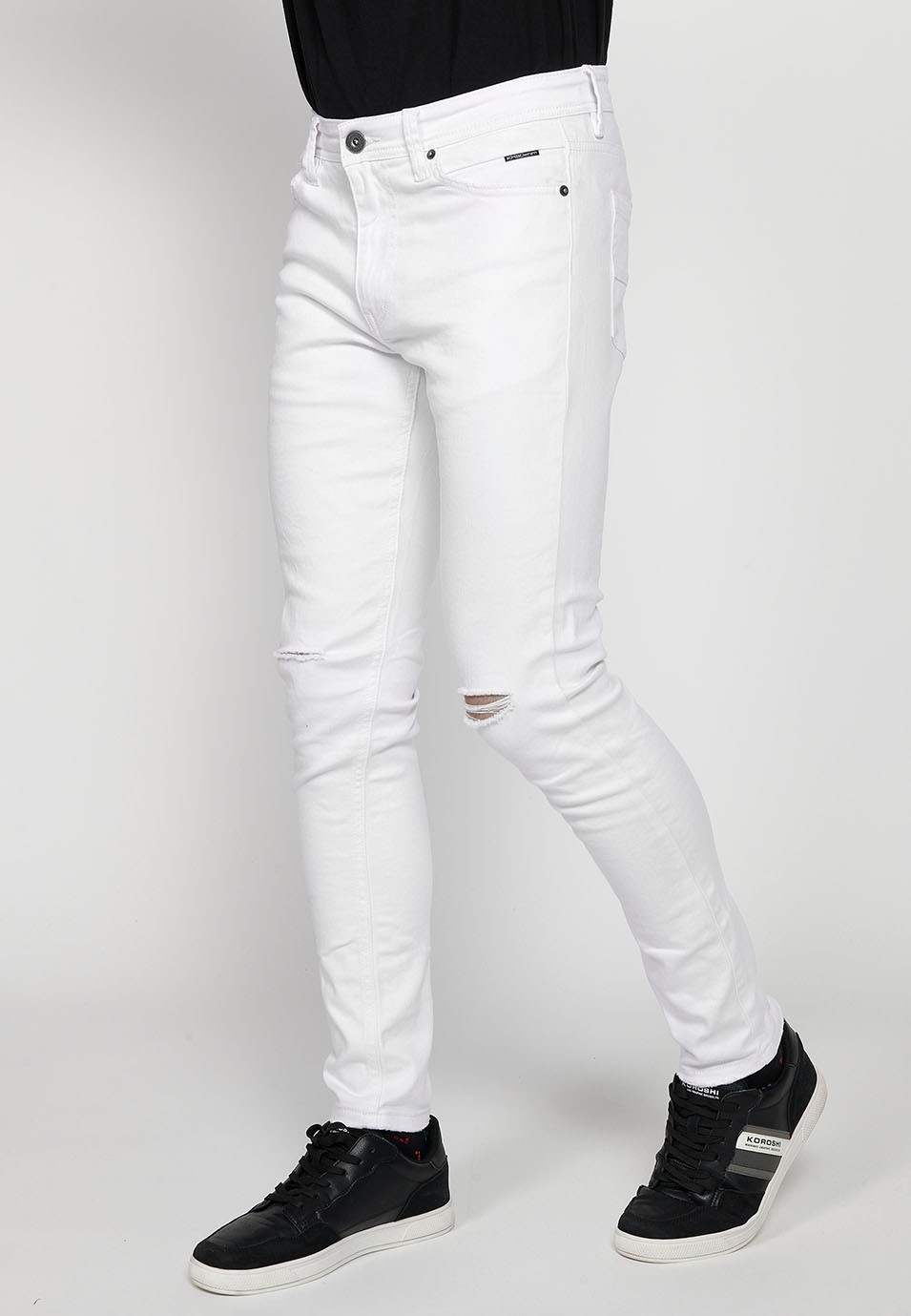 Pantalón jeans super skinny con Cierre delantero con cremallera y botón de Color Denim Blanco para Hombre 9
