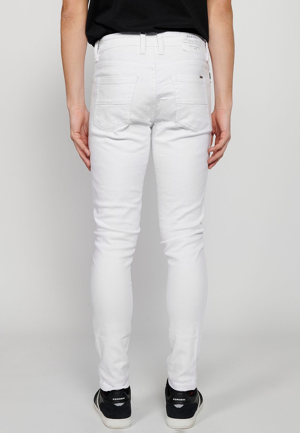 Pantalón jeans super skinny con Cierre delantero con cremallera y botón de Color Denim Blanco para Hombre 5