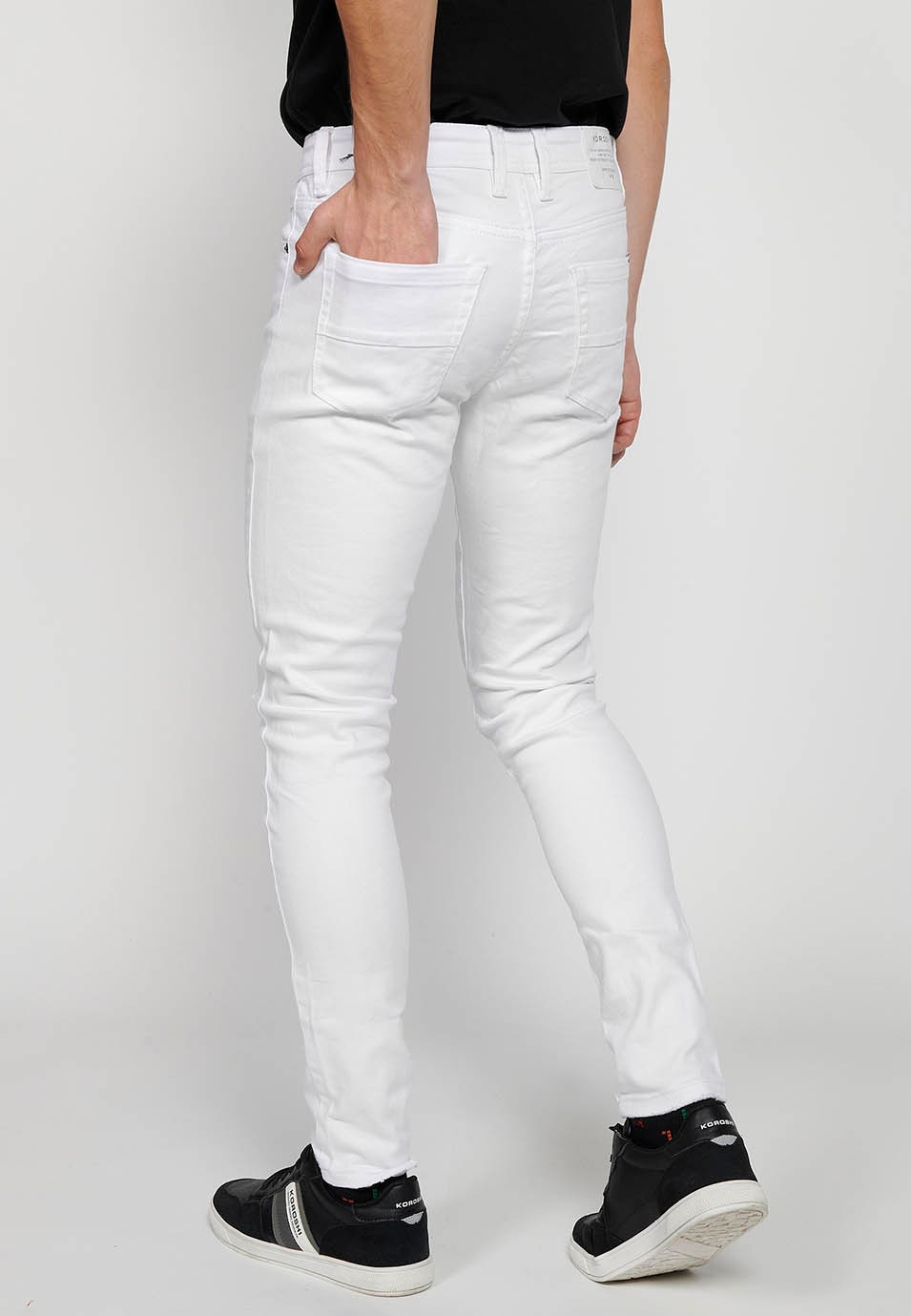 Pantalón jeans super skinny con Cierre delantero con cremallera y botón de Color Denim Blanco para Hombre 2