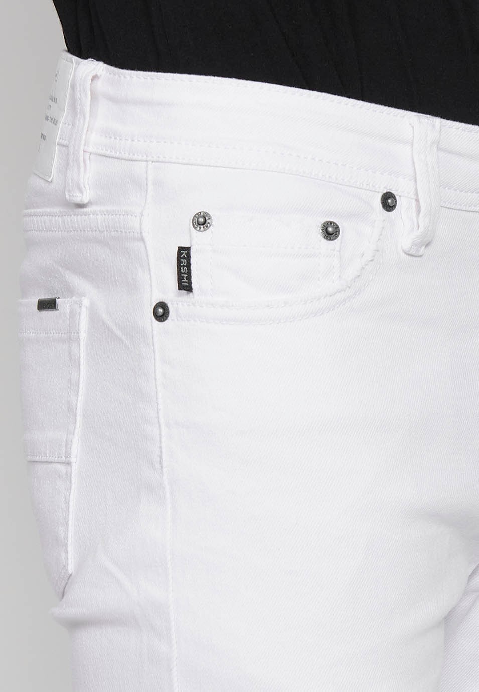 Pantalón jeans super skinny con Cierre delantero con cremallera y botón de Color Denim Blanco para Hombre 4
