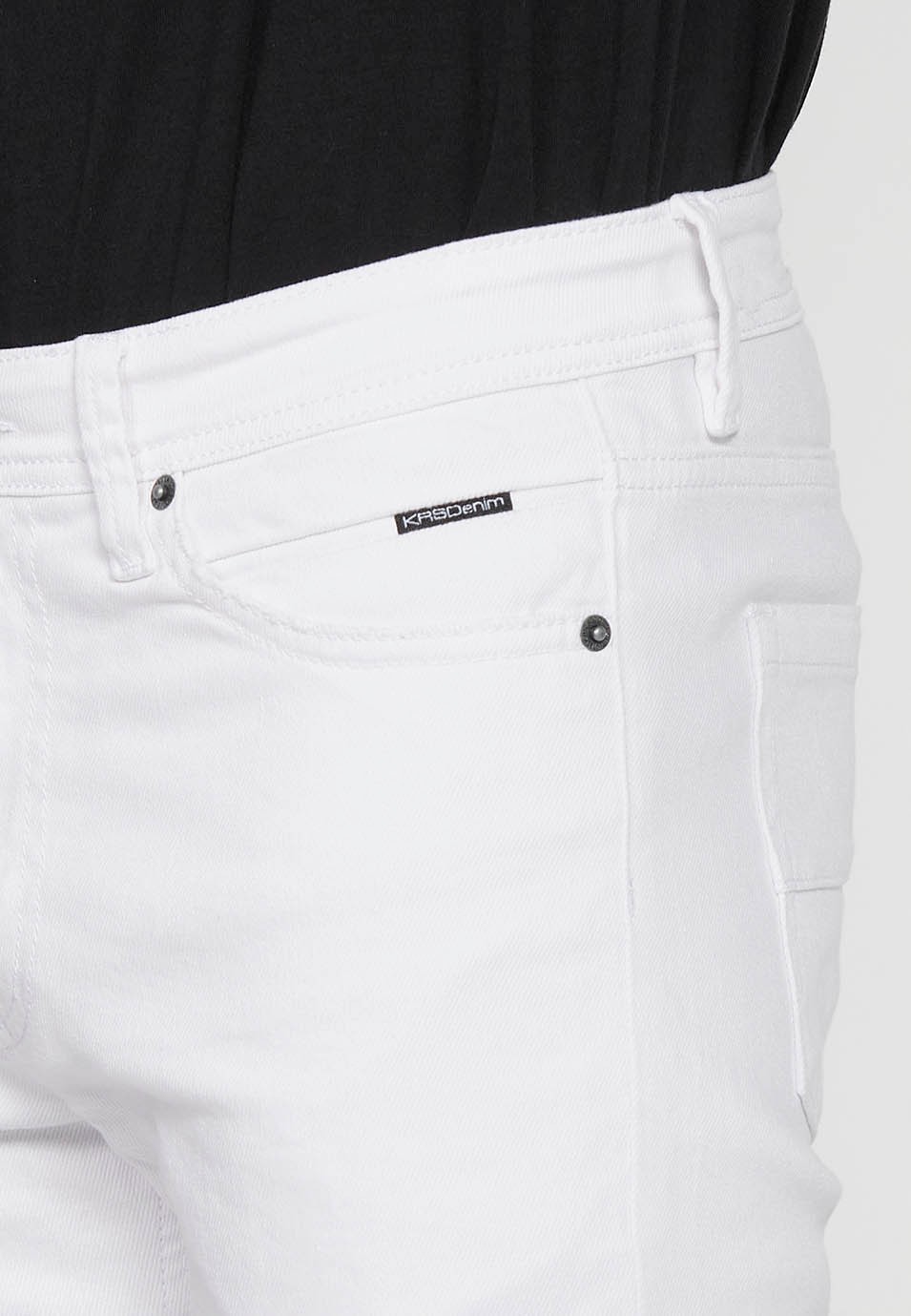 Pantalón jeans super skinny con Cierre delantero con cremallera y botón de Color Denim Blanco para Hombre 1
