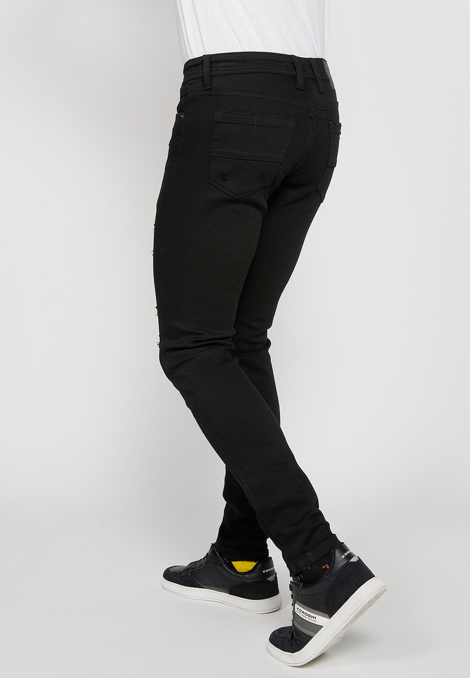 Jean long slim super skinny avec fermeture sur le devant avec fermeture éclair et bouton de couleur Denim Noir pour Homme 6