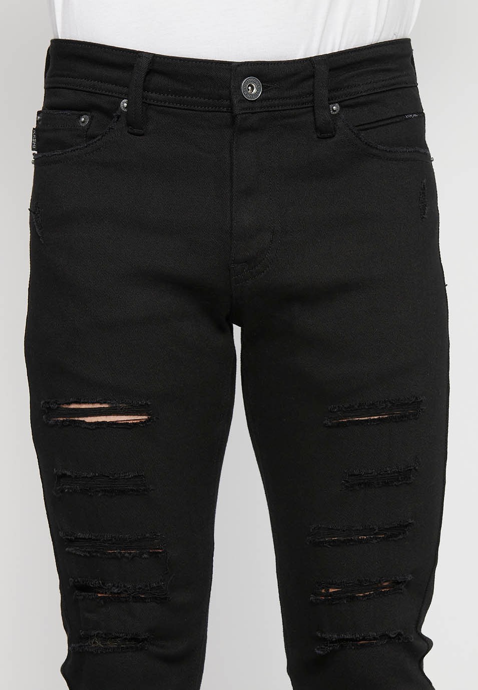 Lange, schmale Super-Skinny-Jeans mit Frontverschluss mit Reißverschluss und Knopf in schwarzer Denim-Farbe für Herren 5