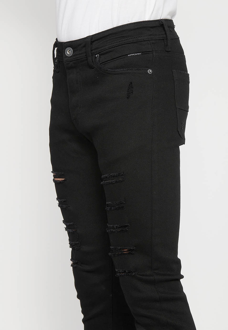 Pantalón jeans largo slim super skinny con Cierre delantero con cremallera y botón de Color Denim Negro para Hombre 8