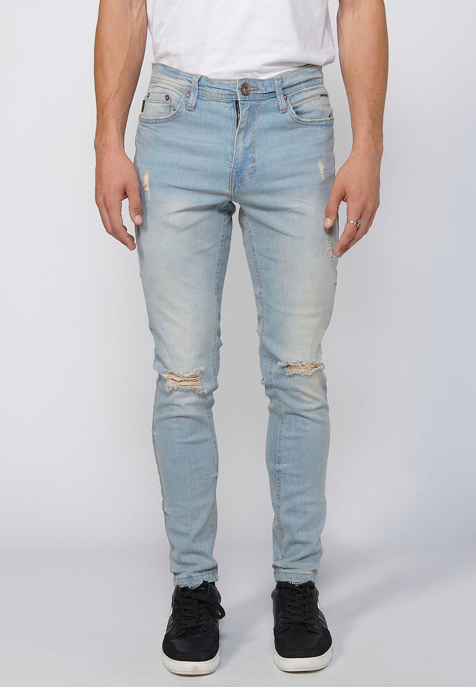 Pantalon long coupe super skinny avec fermeture éclair et bouton en Bleu pour Homme 2