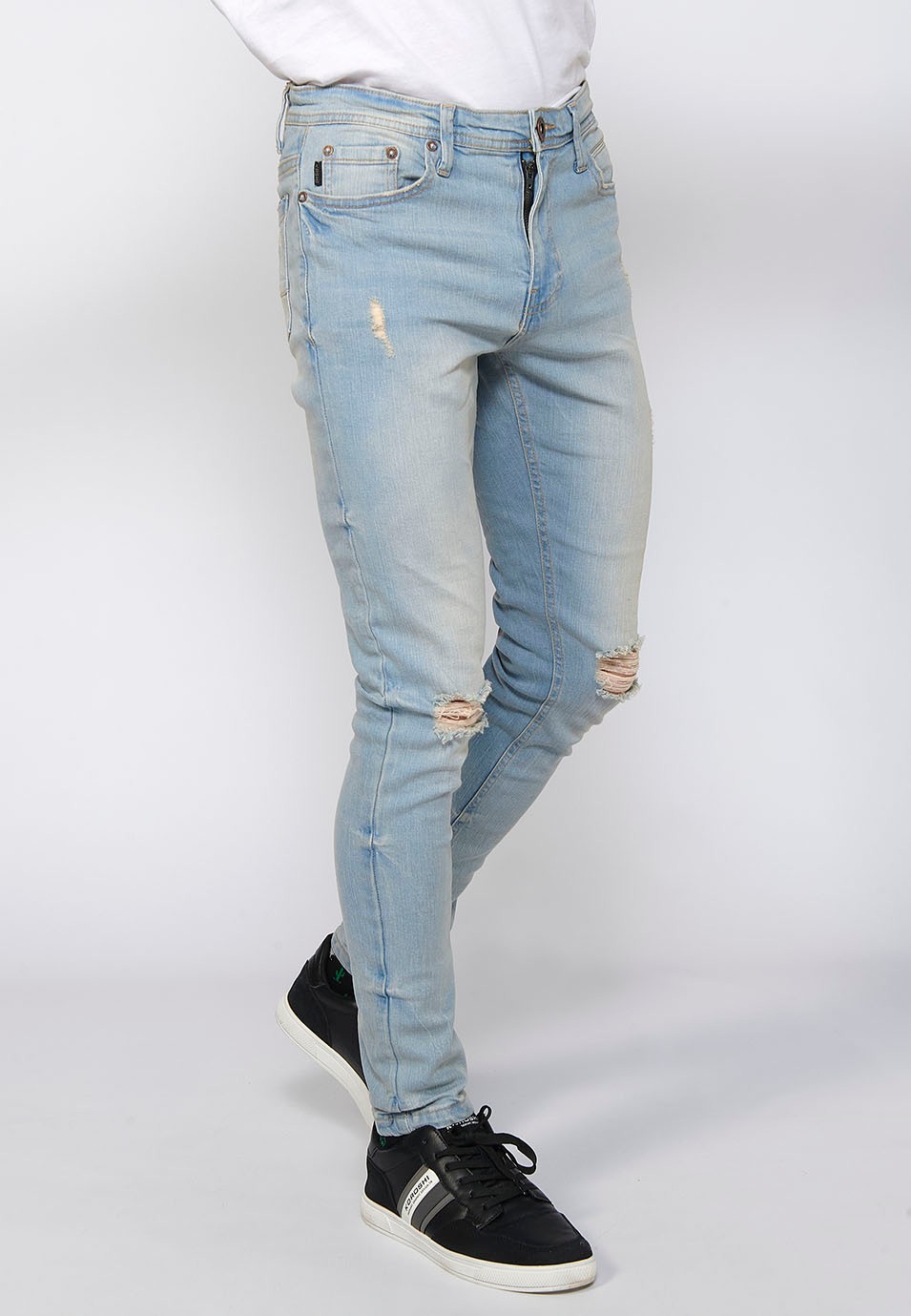 Pantalon long coupe super skinny avec fermeture éclair et bouton en Bleu pour Homme 3
