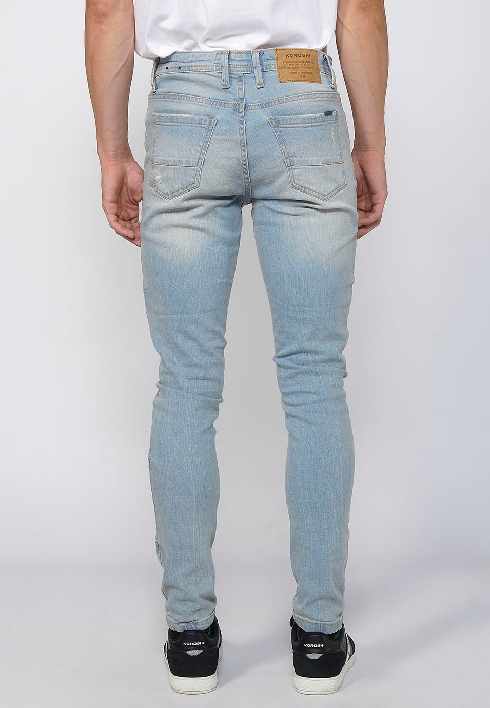 Pantalon long coupe super skinny avec fermeture éclair et bouton en Bleu pour Homme 1