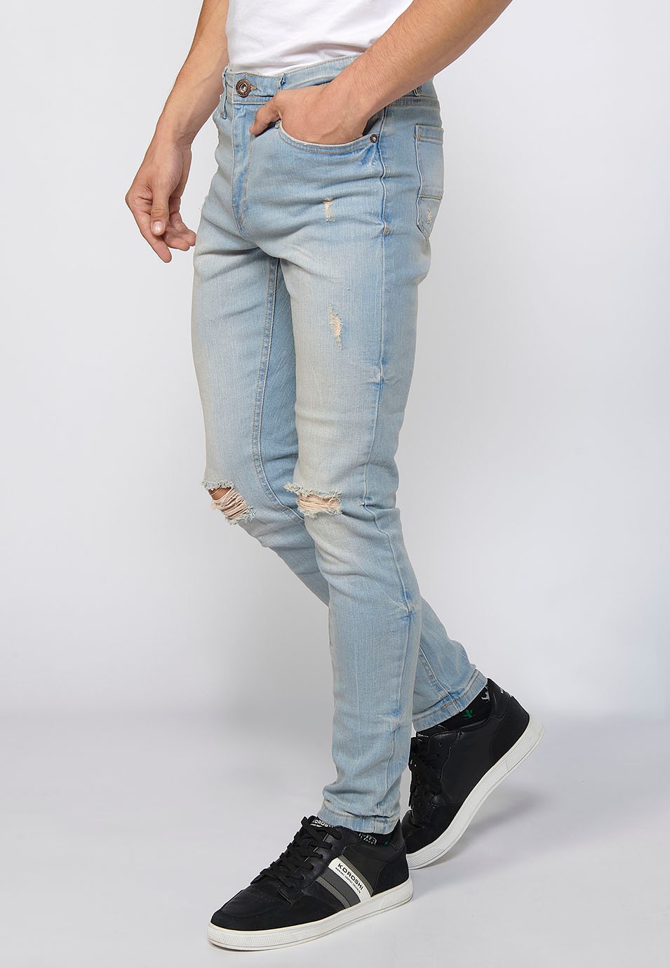 Pantalon long coupe super skinny avec fermeture éclair et bouton en Bleu pour Homme 4