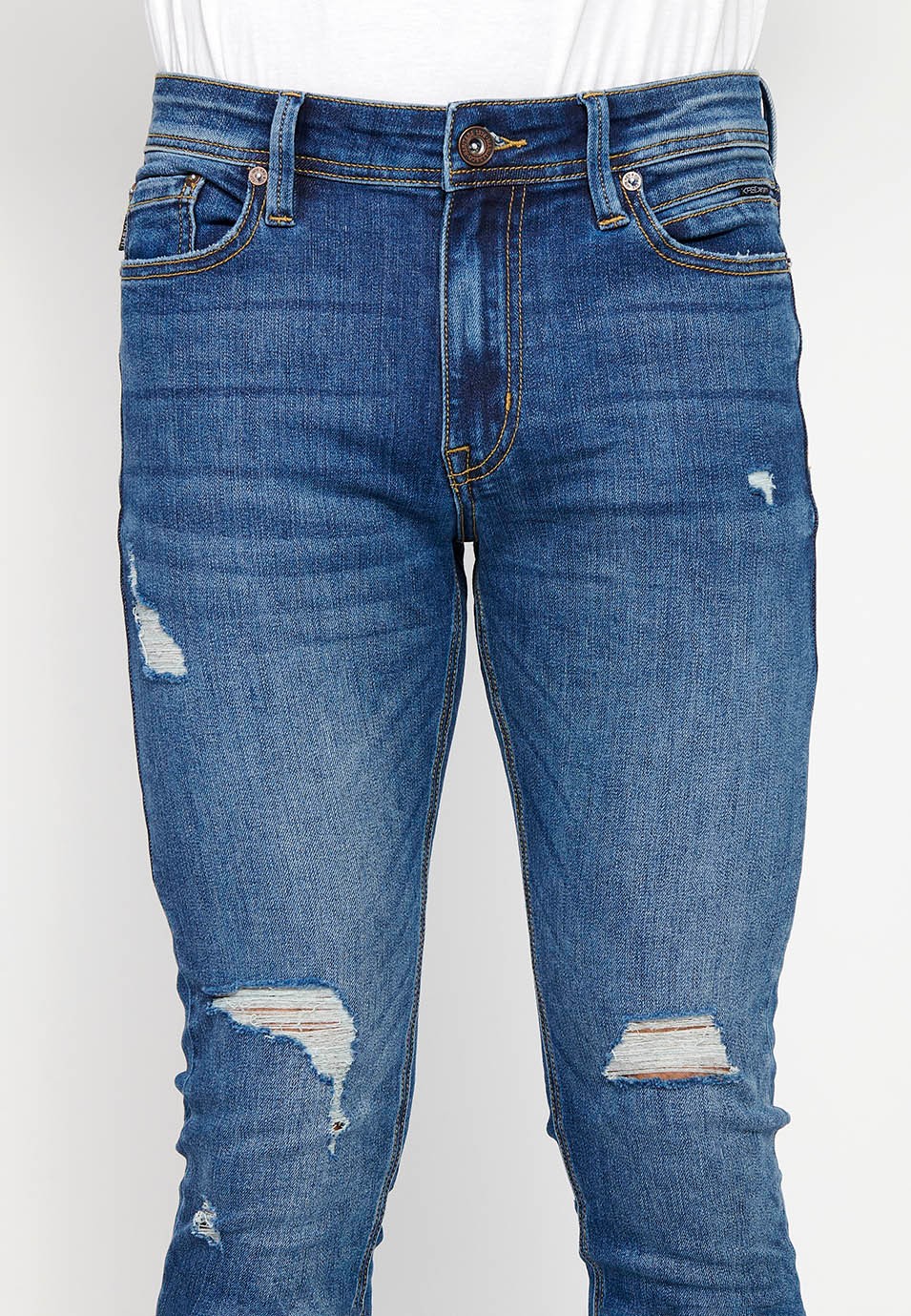 Superdünne, lange Jeans mit Frontverschluss mit Reißverschluss und Knopf in Blau für Herren 9
