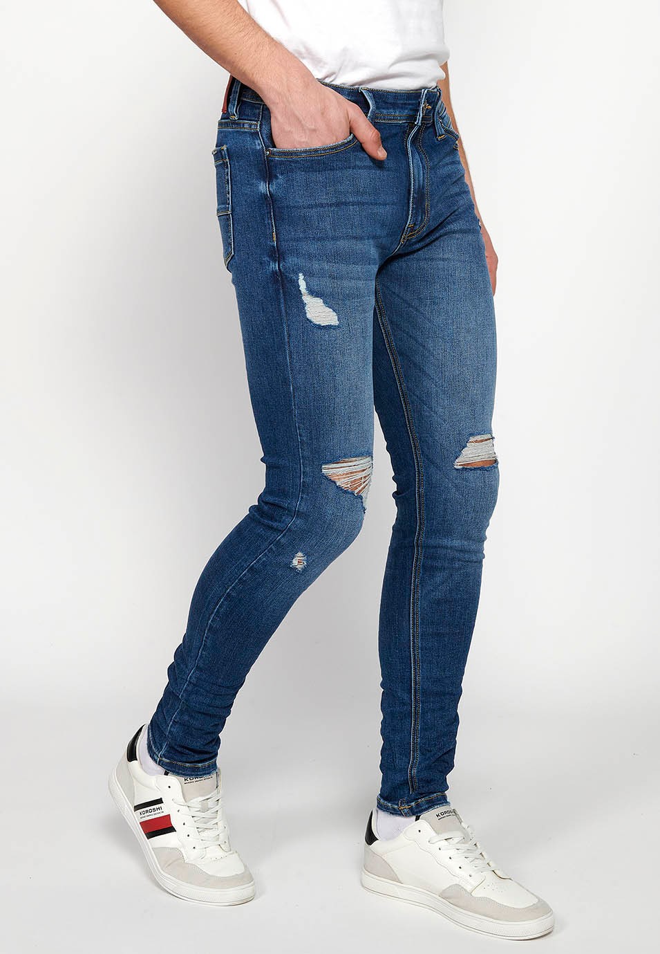 Pantalons llargs jeans super skinny amb Tancament davanter amb cremallera i botó Color Blau per a Home 2