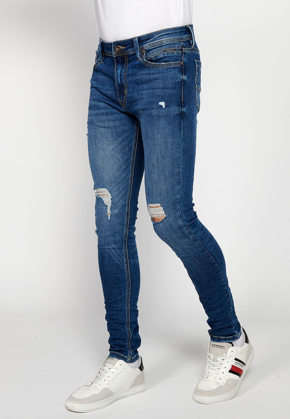 Pantalón largo jeans super skinny con Cierre delantero con cremallera y botón Color Azul para Hombre 1