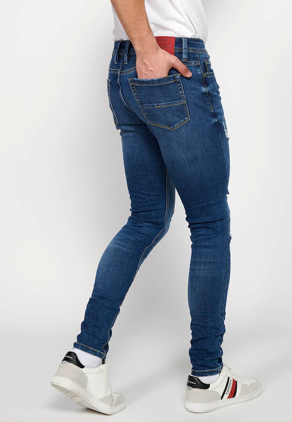 Superdünne, lange Jeans mit Frontverschluss mit Reißverschluss und Knopf in Blau für Herren 4