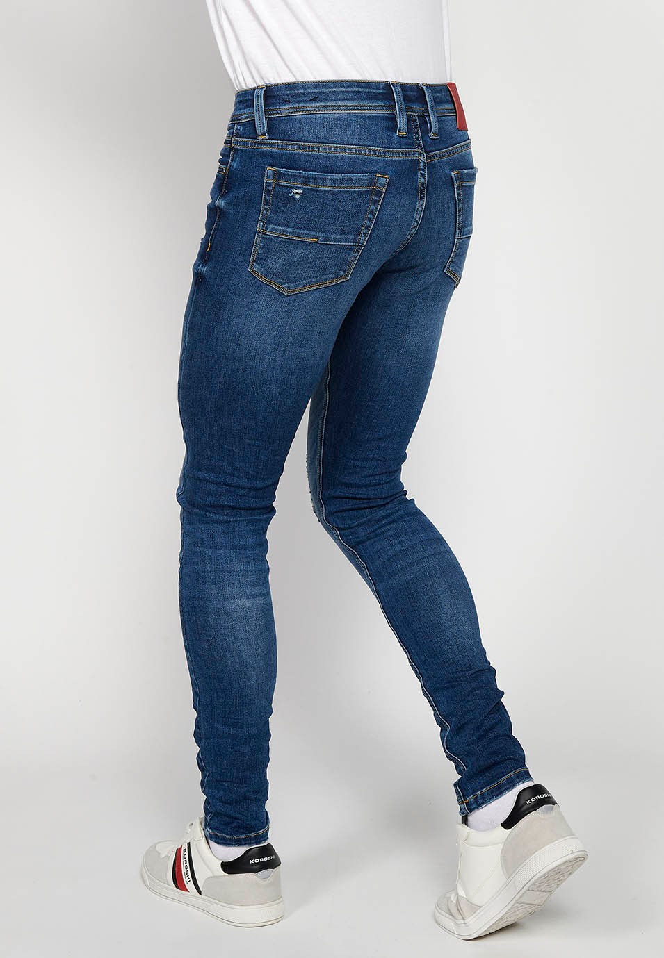 Superdünne, lange Jeans mit Frontverschluss mit Reißverschluss und Knopf in Blau für Herren 6