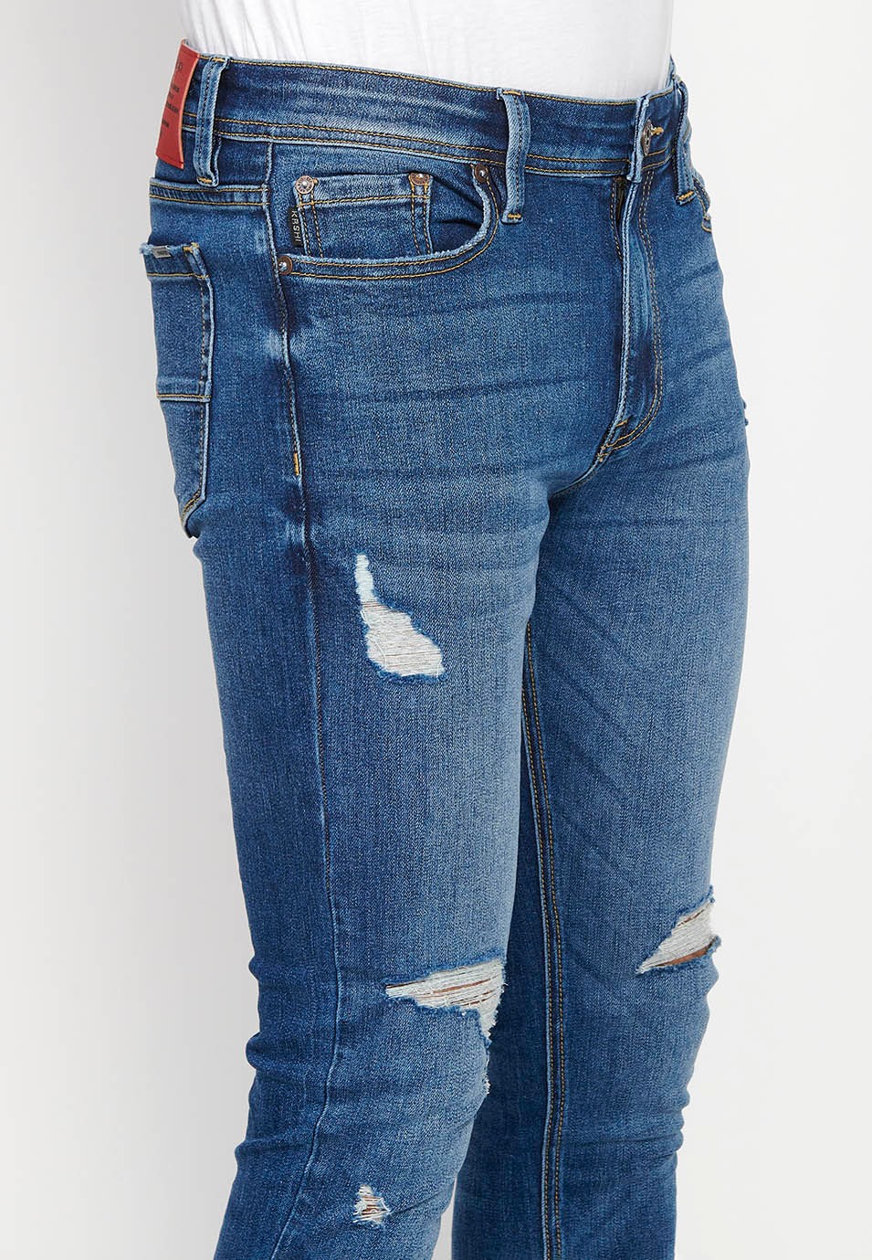 Superdünne, lange Jeans mit Frontverschluss mit Reißverschluss und Knopf in Blau für Herren 7