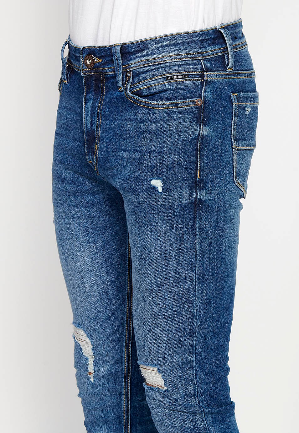Superdünne, lange Jeans mit Frontverschluss mit Reißverschluss und Knopf in Blau für Herren 8