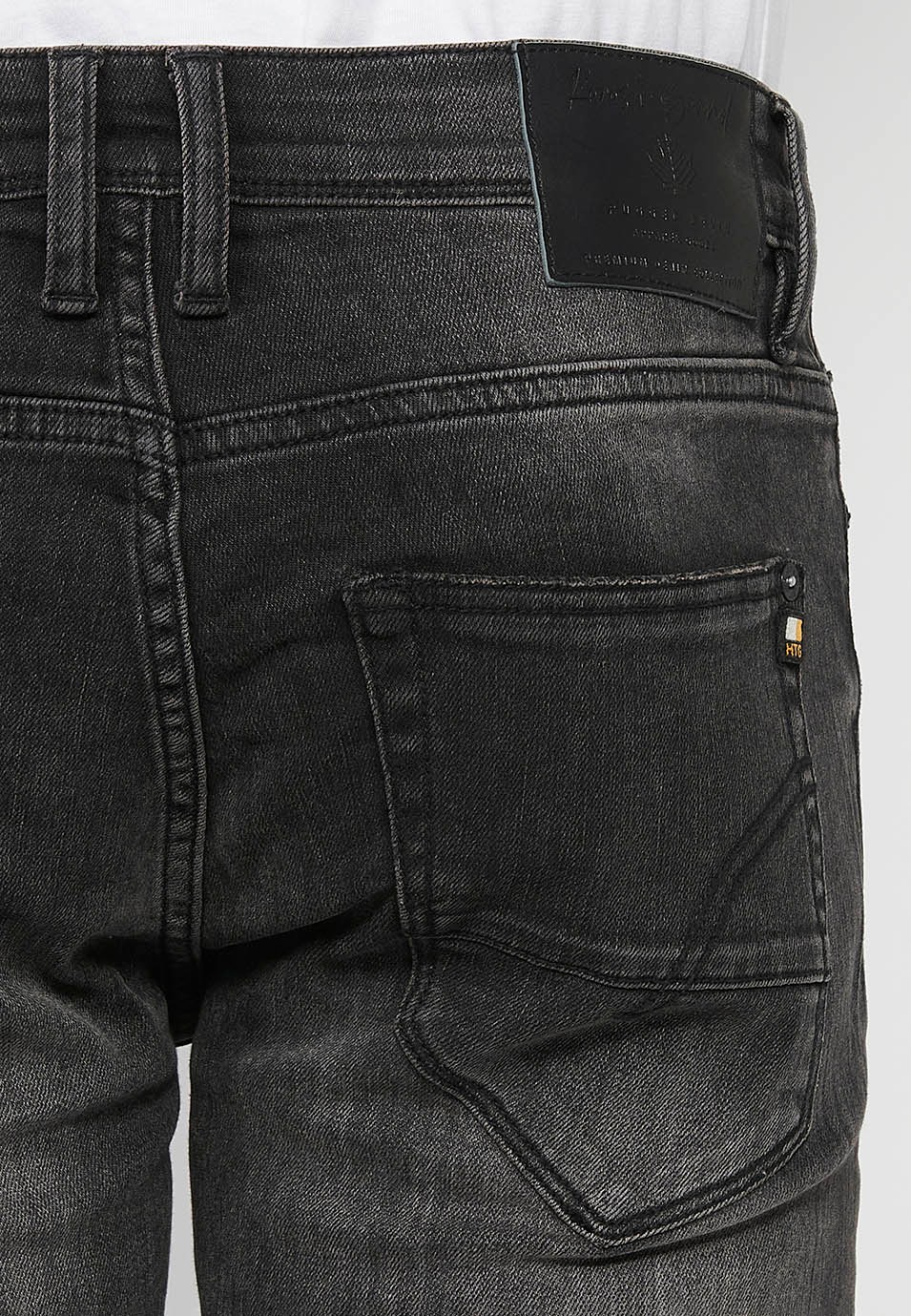 Regular fit long straight jeans with zipper and button front closure in Black Denim for Men 8
