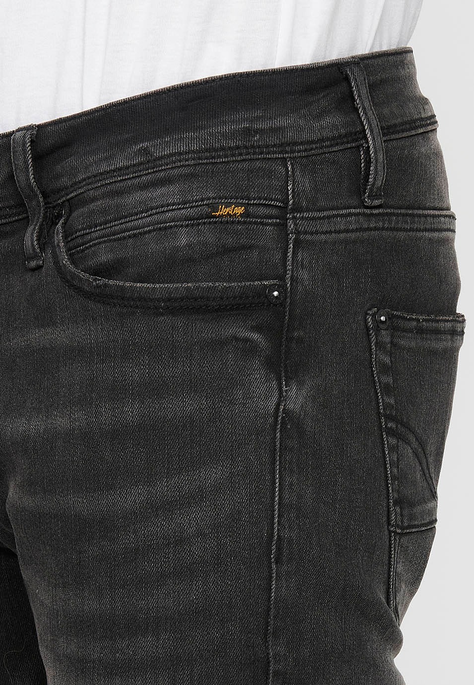 Regular fit long straight jeans with zipper and button front closure in Black Denim for Men 6
