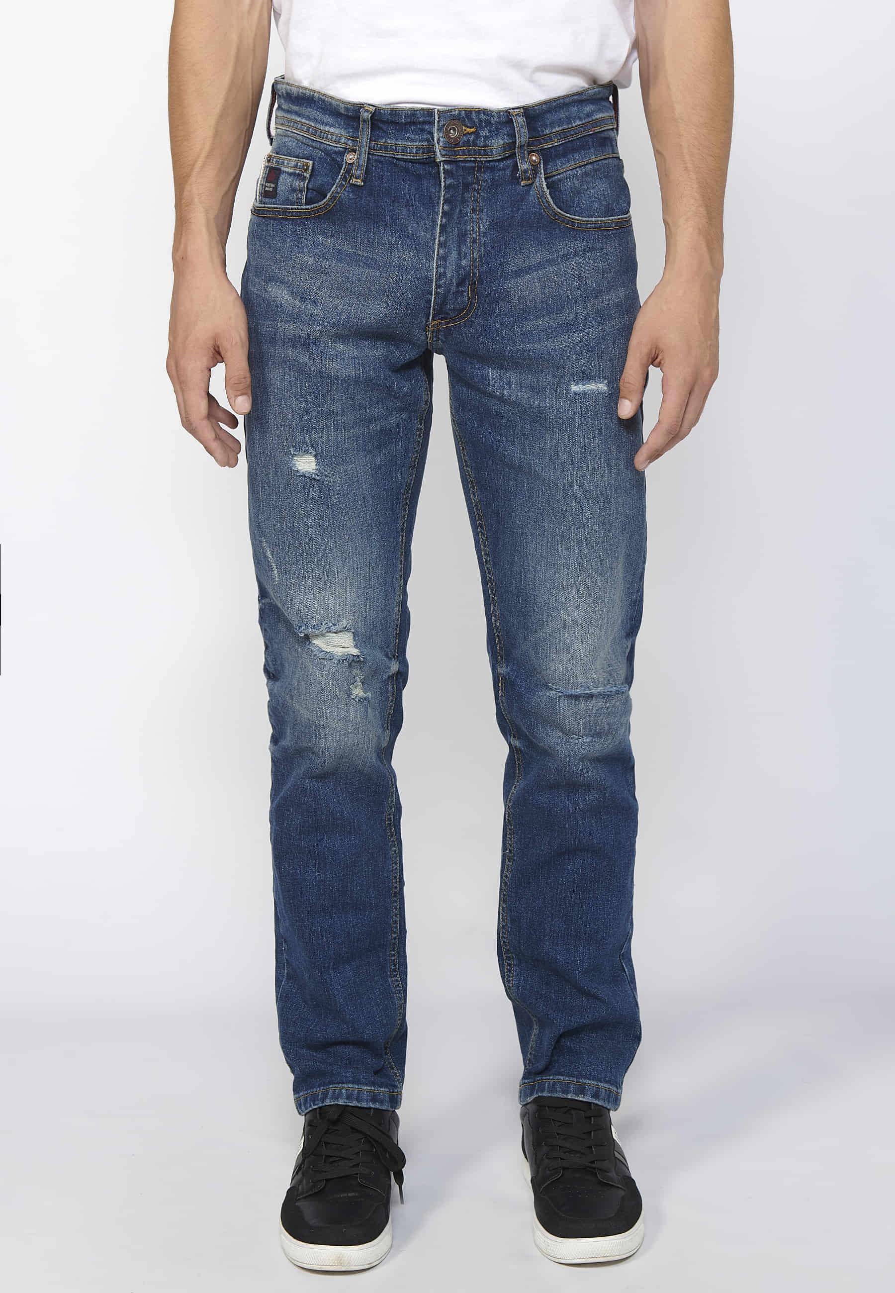 Pantalón largo denim straigtht regular fit con cierre delantero con cremallera y botón color azul para Hombre 3